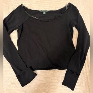 ⚫️ Wild Fable Black Off-the-Shoulder Raw Hem Cropped Top 🖤